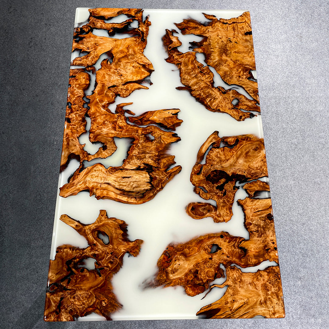 High-end handcrafted wood and epoxy resin furniture piece
