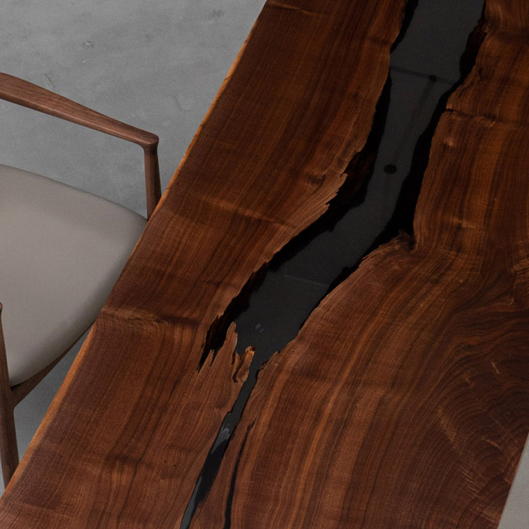 Executive epoxy table with black walnut base and full matte finish for modern boardrooms