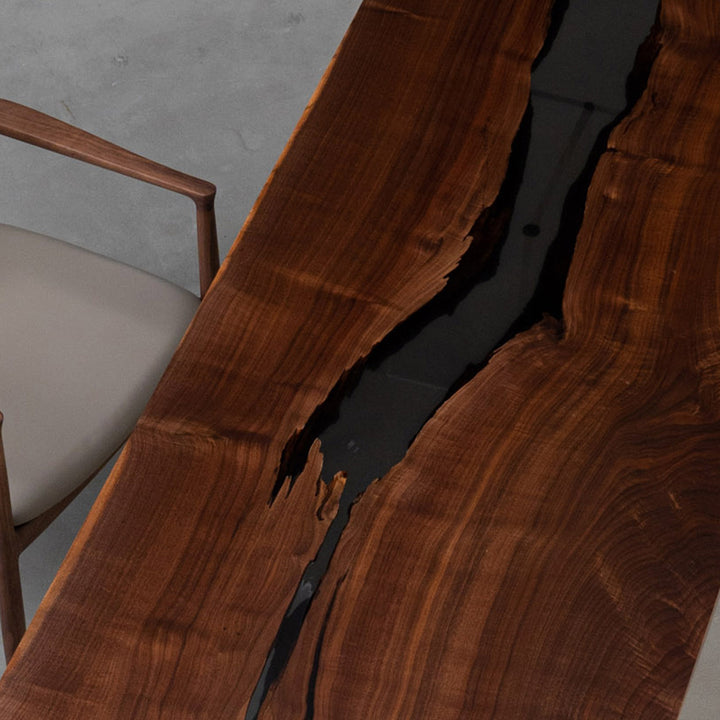 Executive epoxy table with black walnut base and full matte finish for modern boardrooms