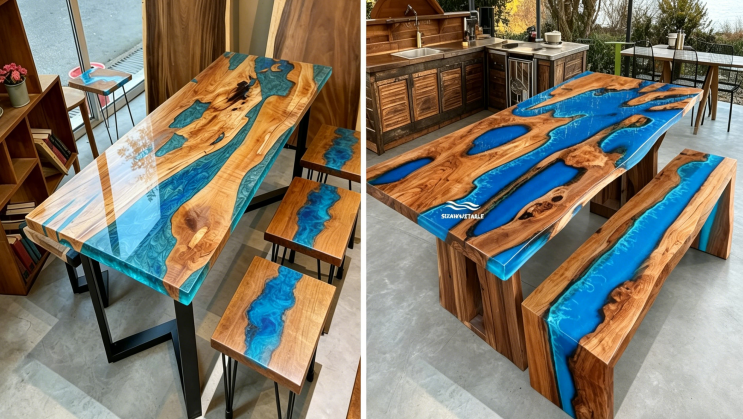 Seawavetable-Matching epoxy table and Seating