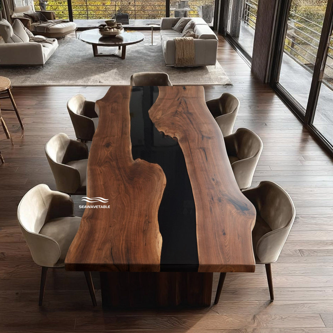 artisan inspecting grain quality of hardwood for resin slab