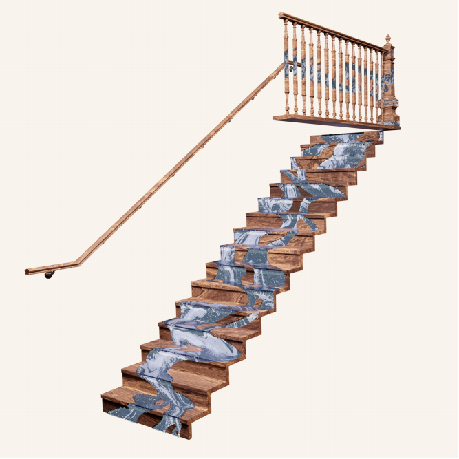 Custom Black Walnut and Gray Epoxy Resin Flow Staircase - 30% Deposit