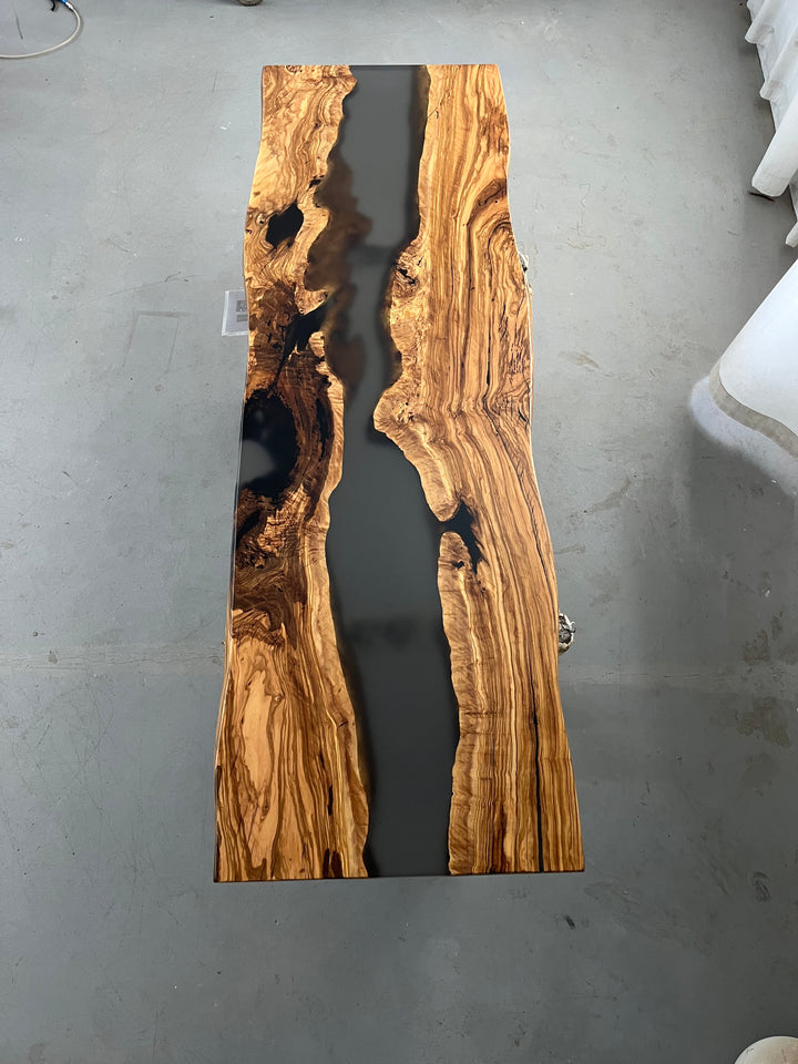 Custom CRT-058 Straight Edges Olive Black Epoxy Table with MTL02