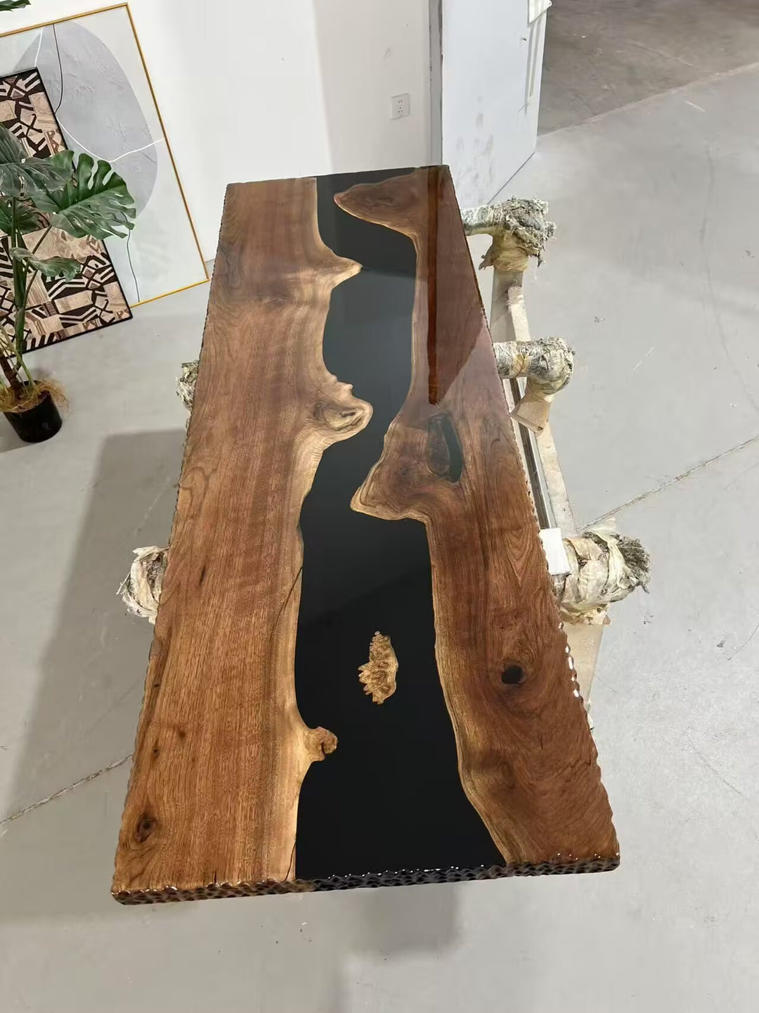 Custom Straight Edge Black Walnut Black Epoxy Table