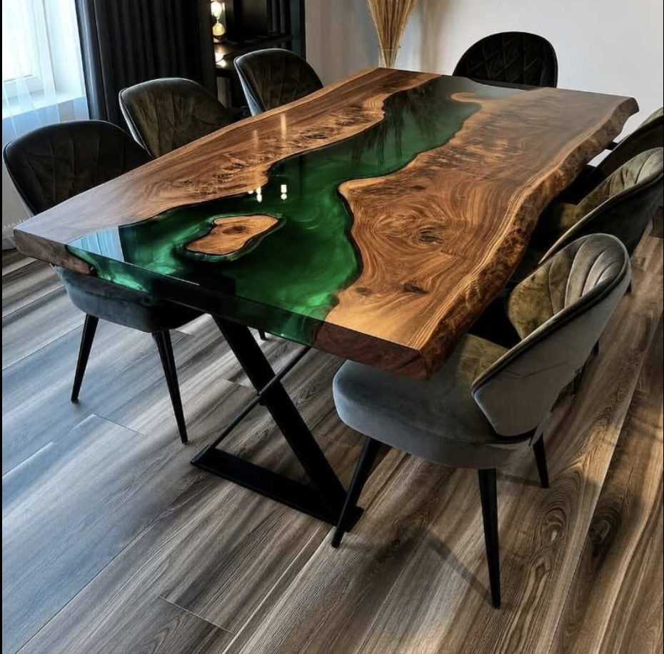 Custom 36" × 24" Black Walnut & Jade Oasis Epoxy Coffee Table – Live Edge