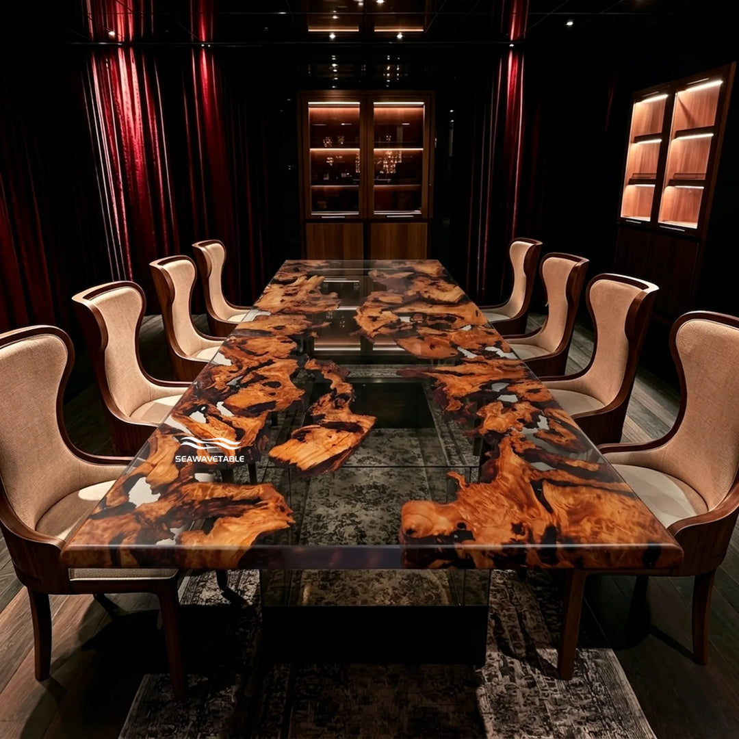 108 inch Cunninghamia and clear epoxy dining table by SeawaveTable