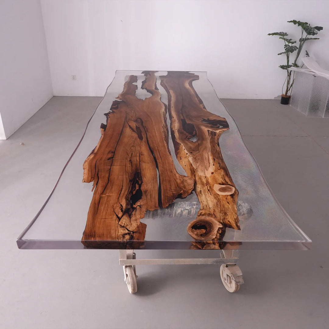 170 inch Black Walnut conference table with clear epoxy