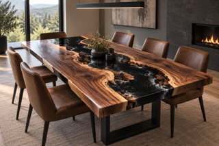 Custom Walnut & Midnight Black Epoxy Table