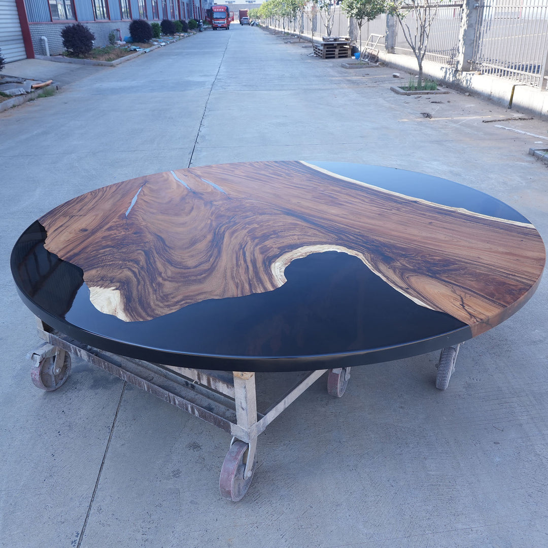 Custom Round Walnut White Epoxy Table D44"