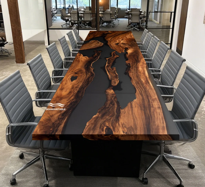 Custom Black Epoxy Walnut Table