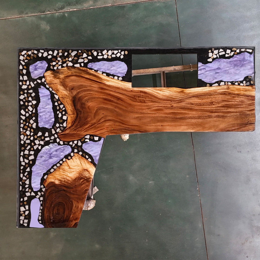 Custom CRT-250 Walnut Resin L-Shaped Kitchen Countertop in California – High-Gloss Finish | SeawaveTable