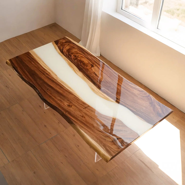 Custom Black Walnut Wood Slab White Epoxy Dining Table Tops CRT-130