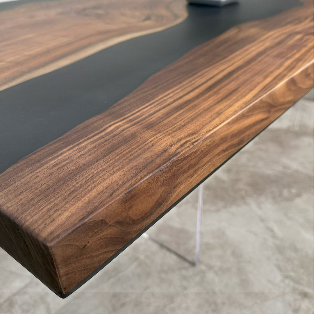 118.11" × 39.37" Black Walnut Black Epoxy Table – 2" Thick, Straight Edge, Matte Finish for Dining & Office