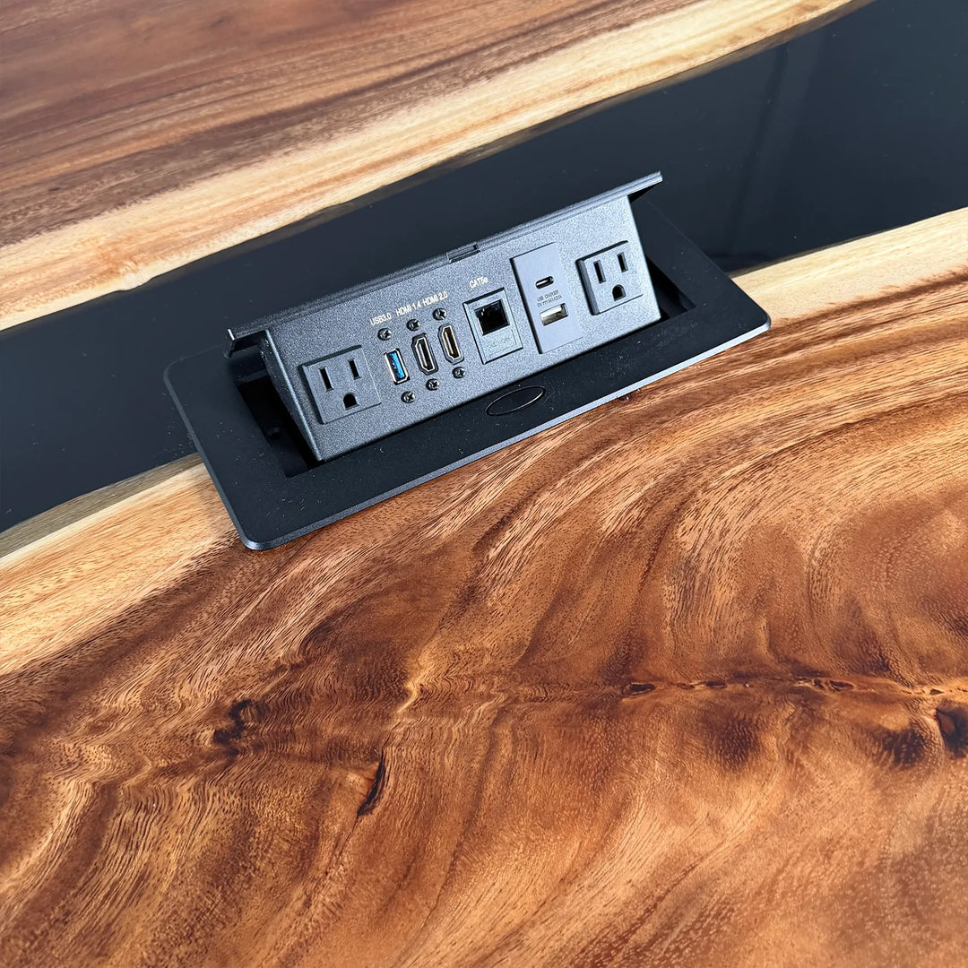 132" Black Walnut & Black Epoxy River Conference Table – In Stock