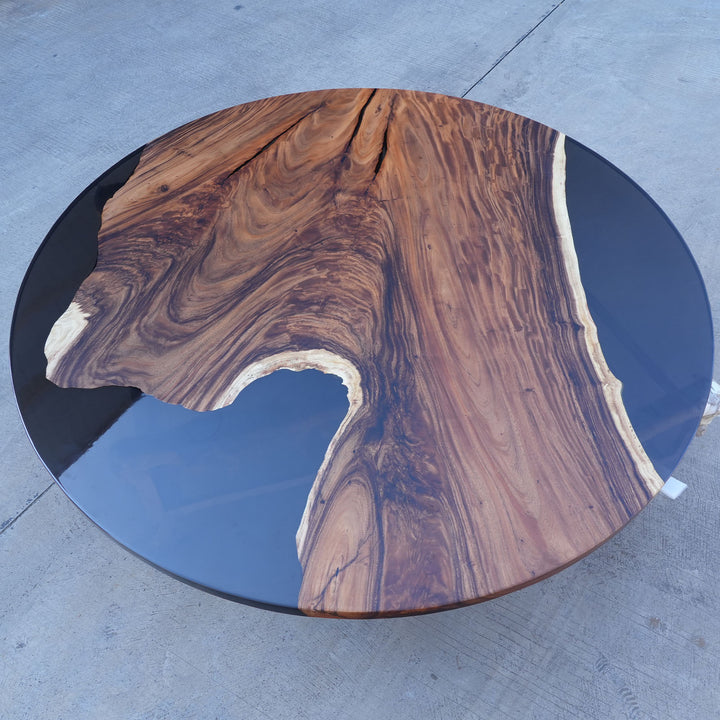 Custom Round Walnut White Epoxy Table D44"