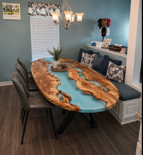 Custom Olive Wood Epoxy Dining Table (72" × 42") – Samantha