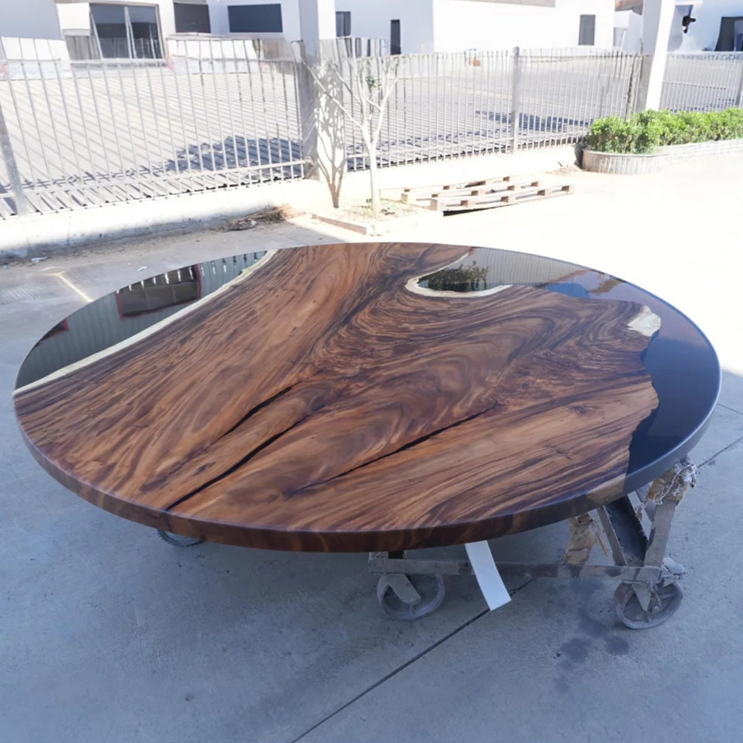 Custom Round Walnut White Epoxy Table D44"