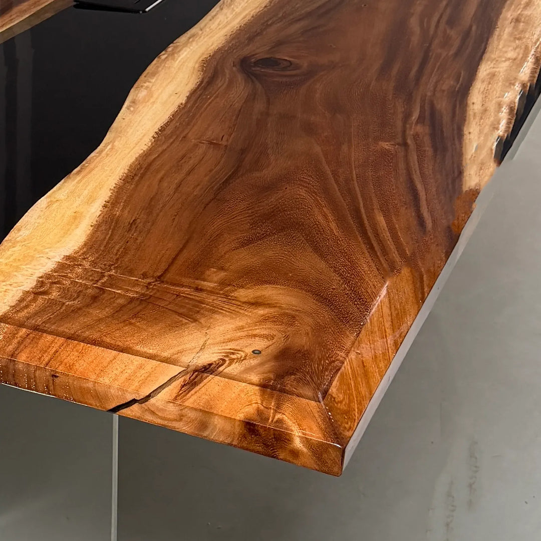 132" Black Walnut & Black Epoxy River Conference Table – In Stock