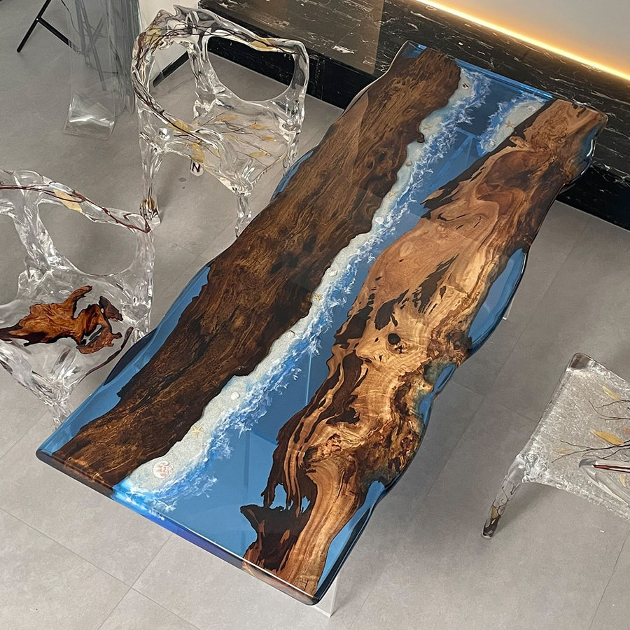 Stunning Ocean - Inspired Resin Table: A Blend of Nature and Artistry