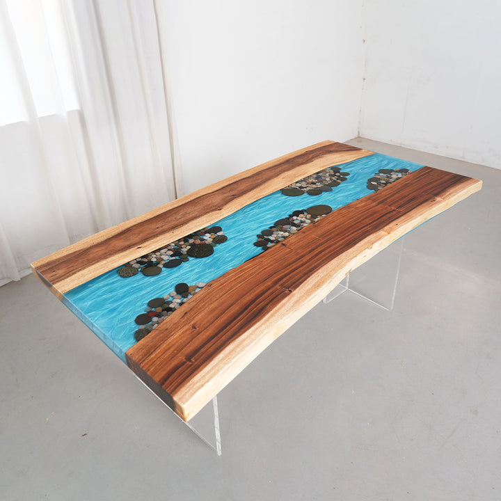 Walnut blue epoxy river table handcrafted luxury furniture