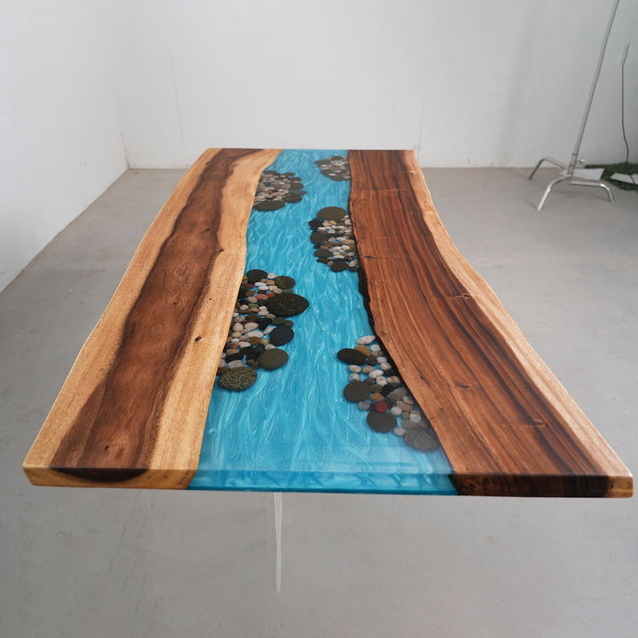 Aspen style luxury epoxy river dining table solid walnut