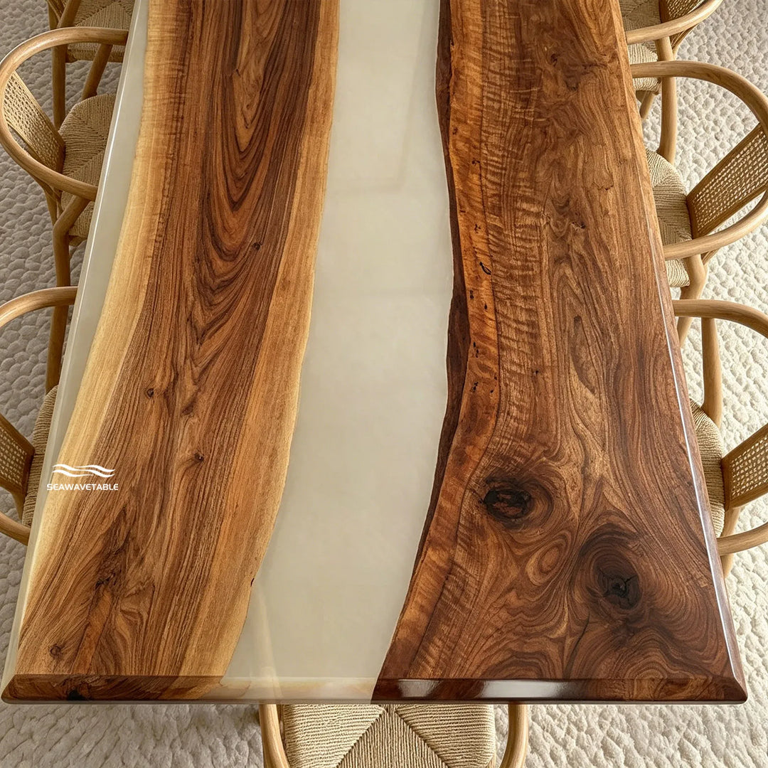 Luxury black walnut river table with crystal clear resin  design