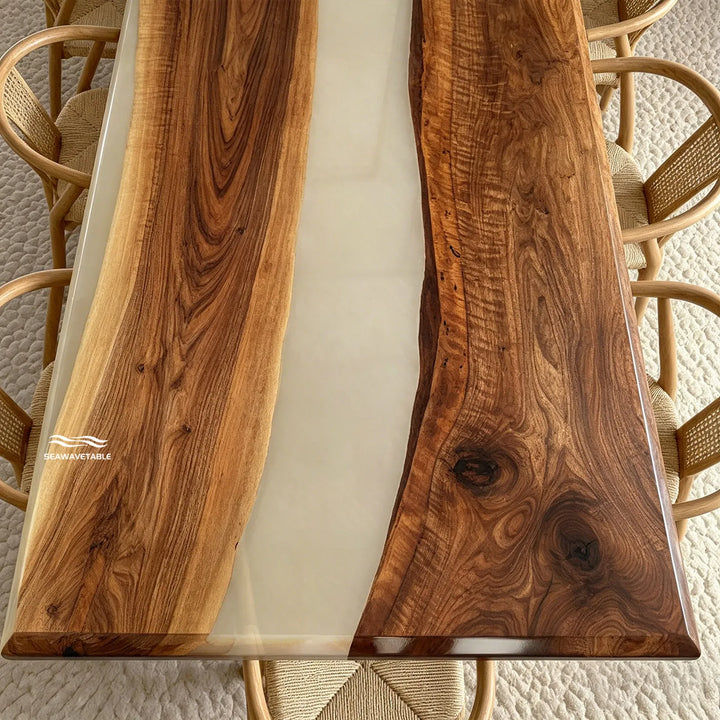 Luxury black walnut river table with crystal clear resin  design
