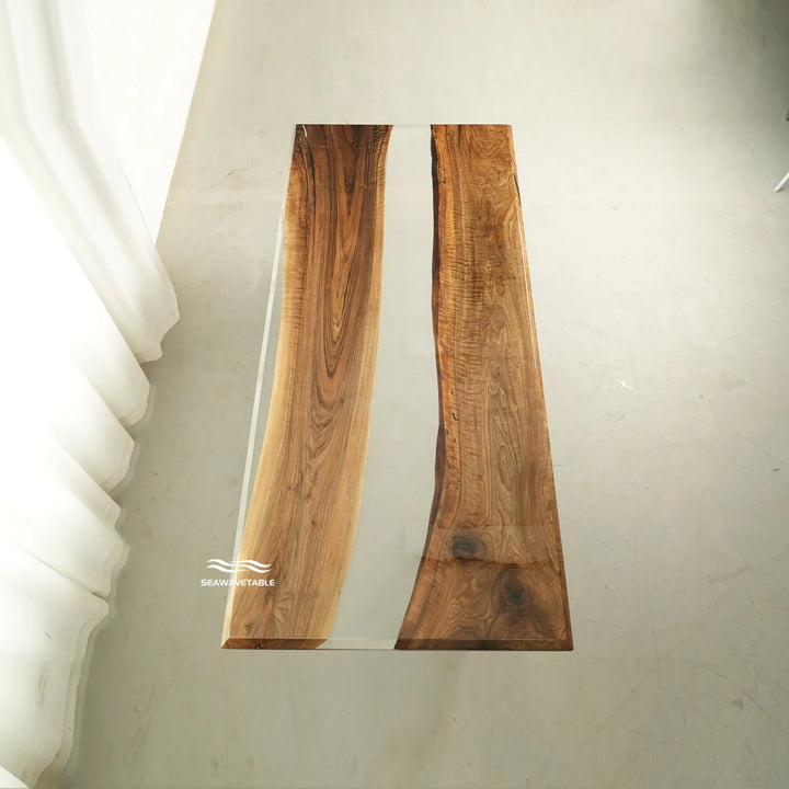 Contemporary organic modern dining table with natural walnut grain