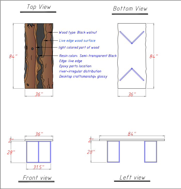 High-end Black Walnut epoxy table with smooth resin and natural contours