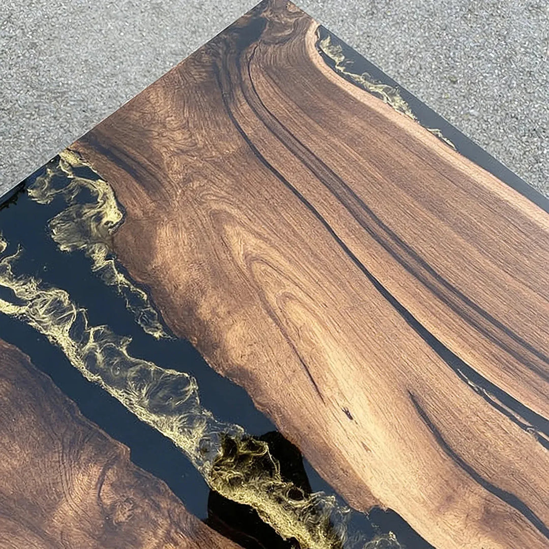 High-end walnut slab table with artistic epoxy river centerpiece