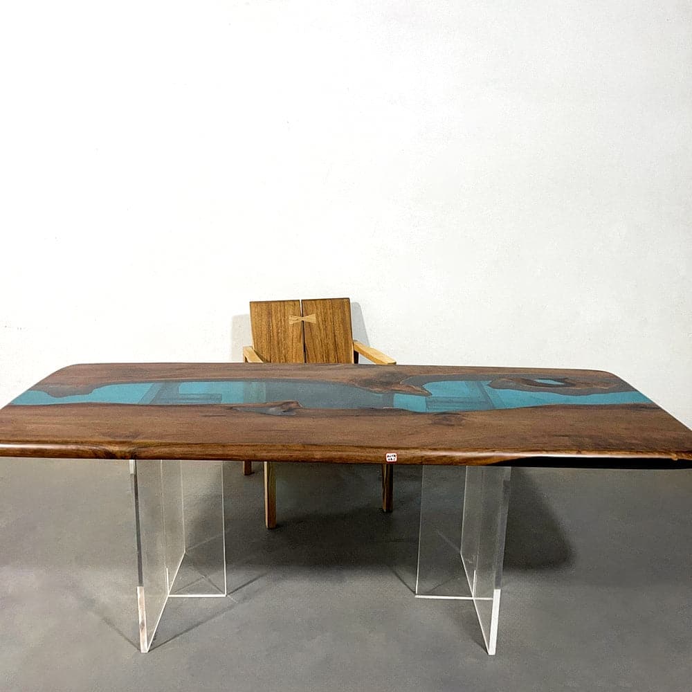 blue epoxy resin wood table