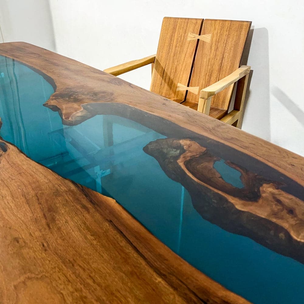 blue epoxy resin wood table