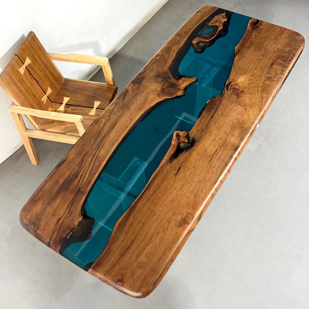 blue epoxy resin wood table