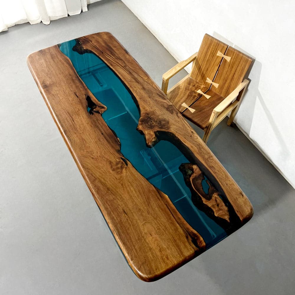 blue epoxy resin wood table