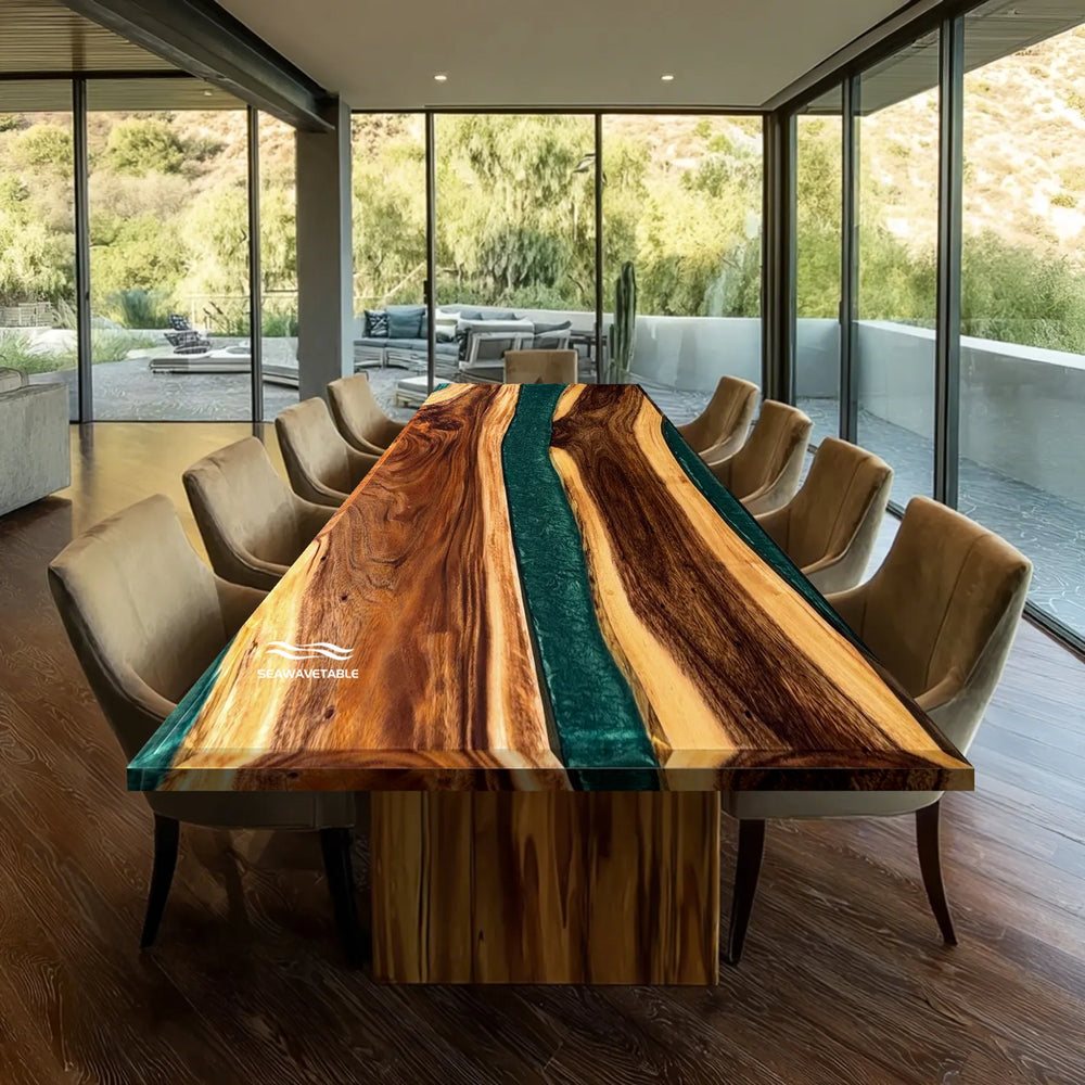 handcrafted epoxy river table for Scottsdale desert modern homes