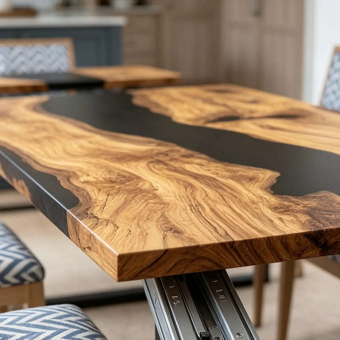 Folding river epoxy dining table for contemporary Los Angeles homes