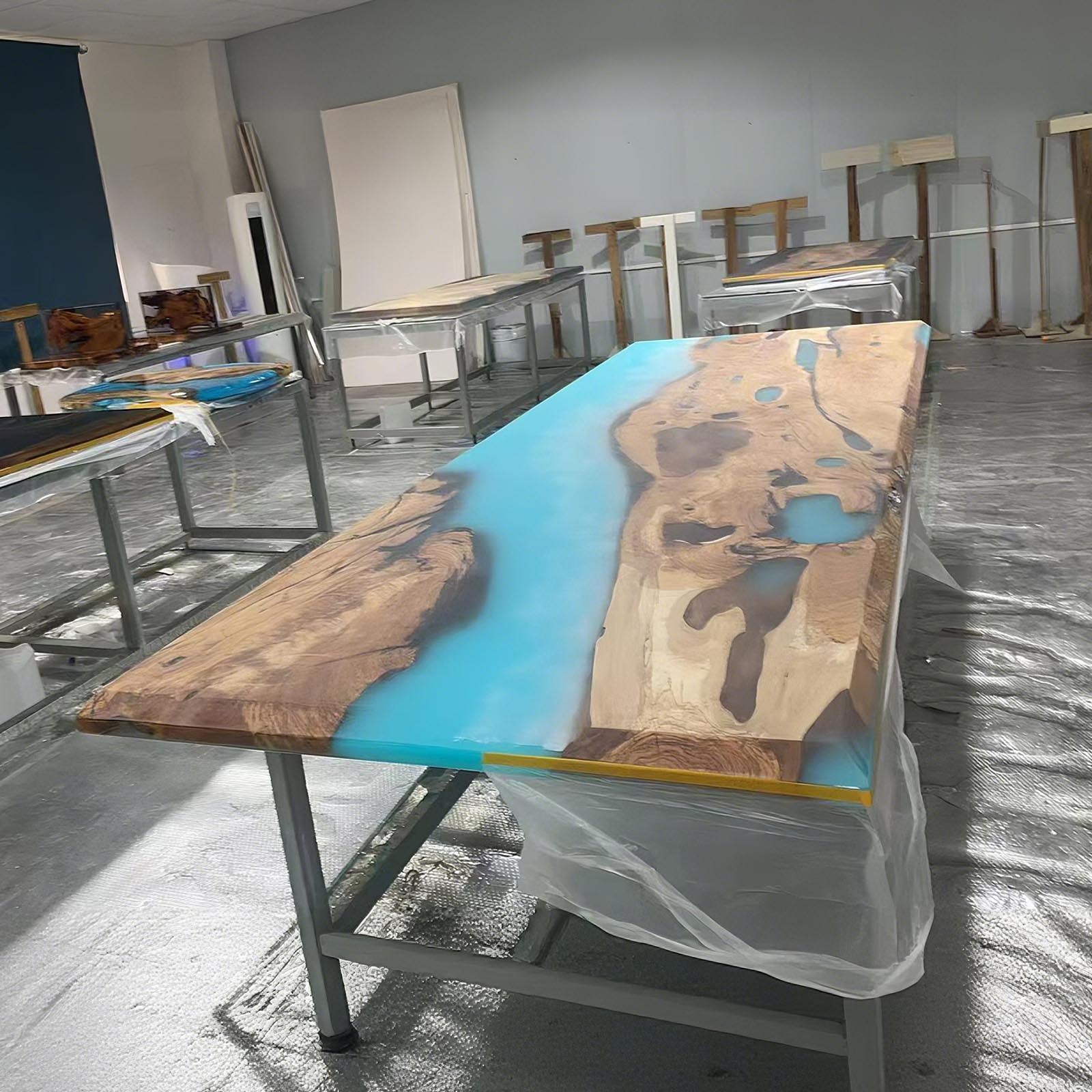 Sanding and preparation of olive wood slabs for CRT-082 Ocean Serenity resin table