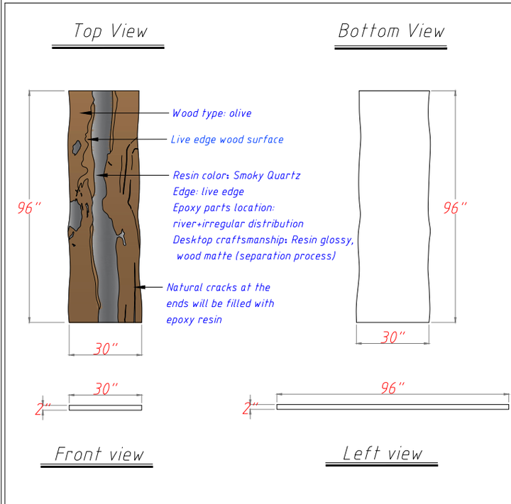 Luxury custom epoxy dining table with olive wood slabs