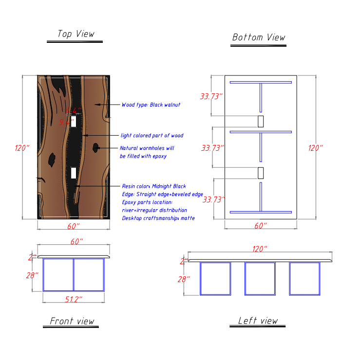 Black resin river conference table with natural wood and power access