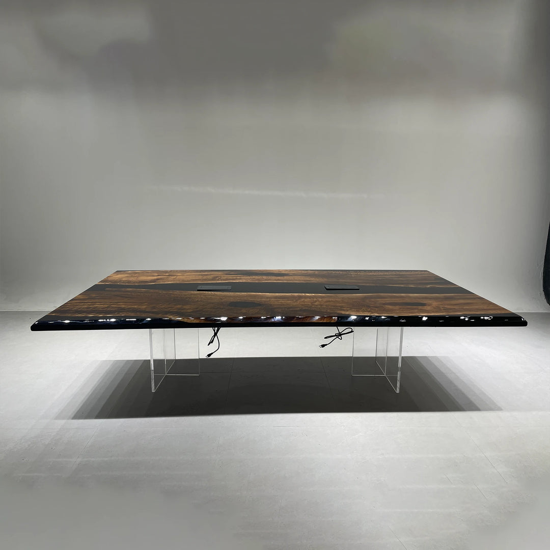 High end office meeting table with built in power outlets and glossy finish