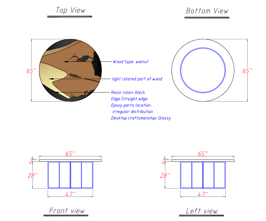 Premium olive wood table with artistic black epoxy river design