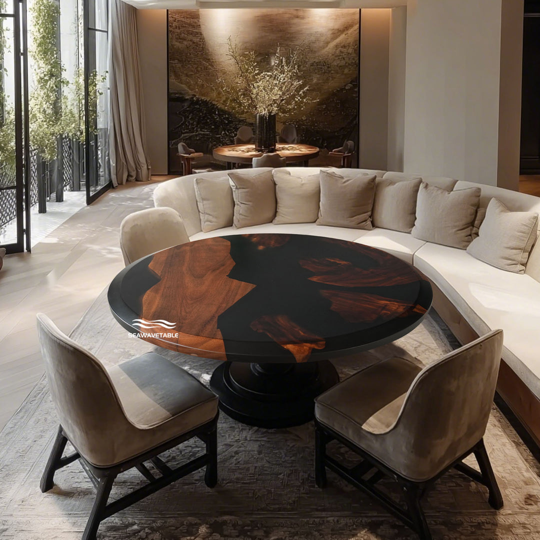 Chicago modern industrial luxury walnut black epoxy round table