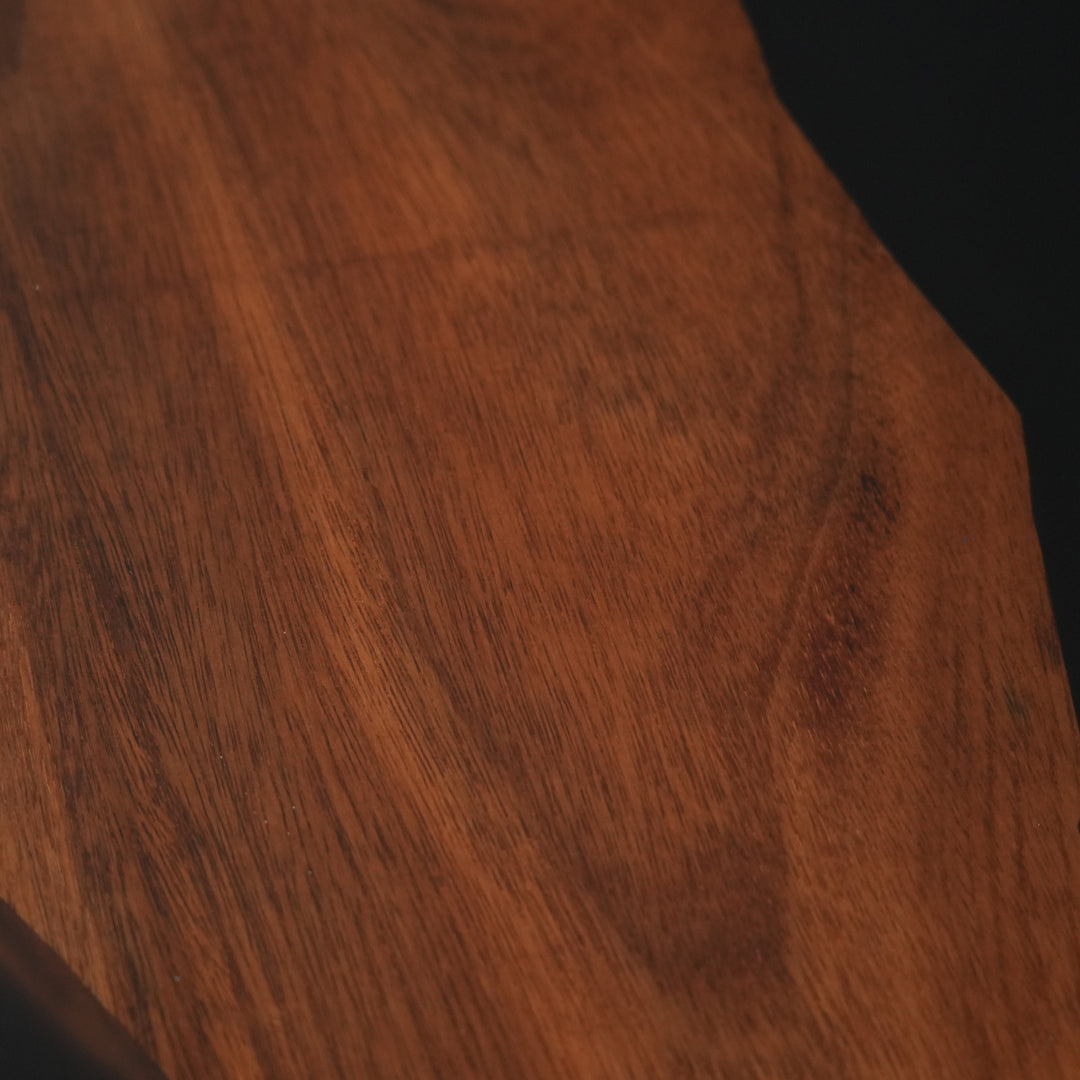 Modern industrial epoxy table with dark walnut wood grain