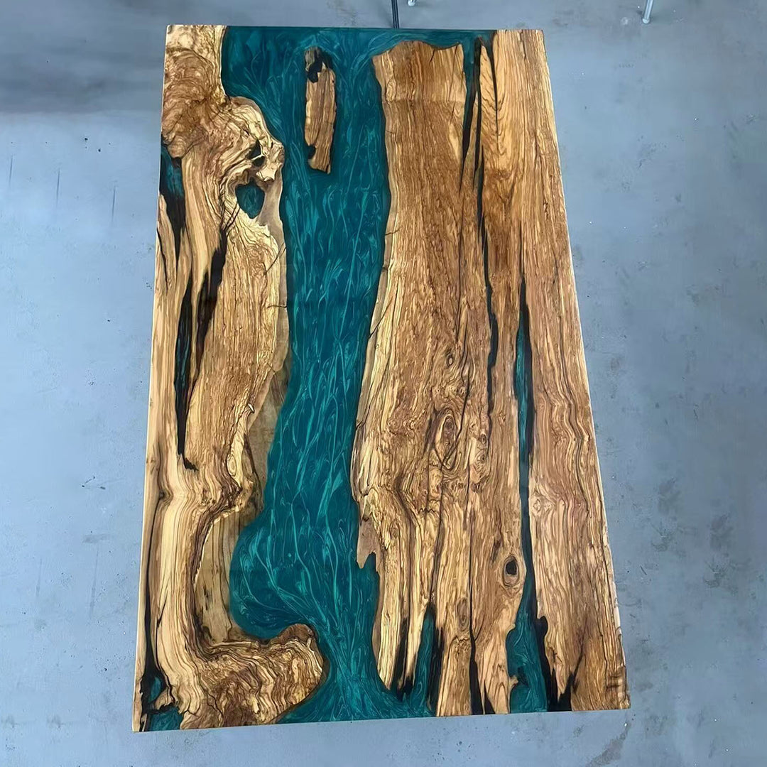 Professional conference table made from live edge wood slabs