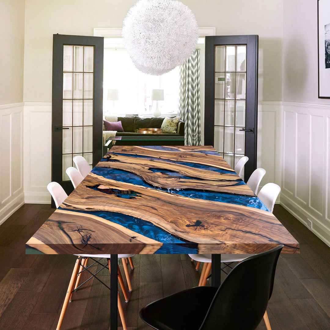 Black walnut table,epoxy table,dining table,resin table,River table,kitchen table,epoxy table top,epoxy counter top,Blue epoxy table