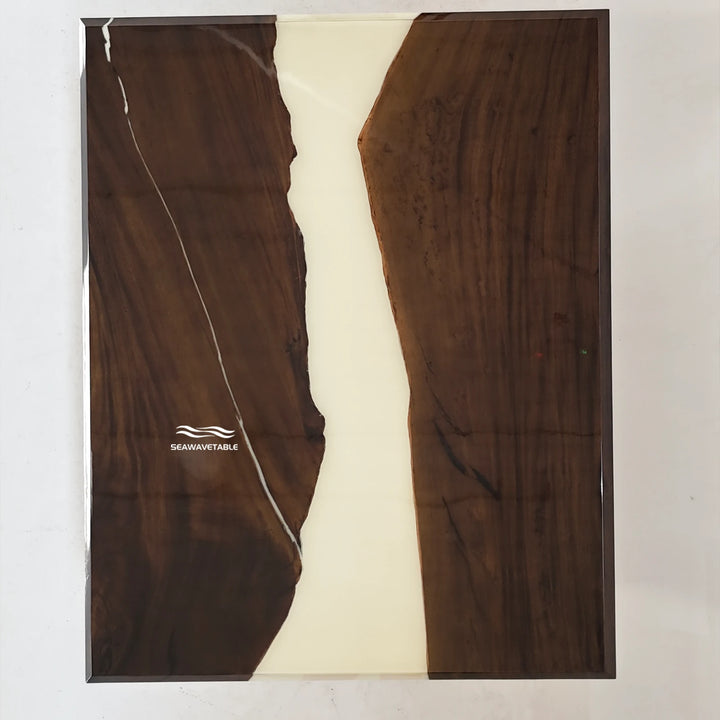 Custom Black Walnut Epoxy Office Desk detail showcasing the refined resin finish, seamless edges, and handcrafted wood for office desk construction - SeaWaveTable