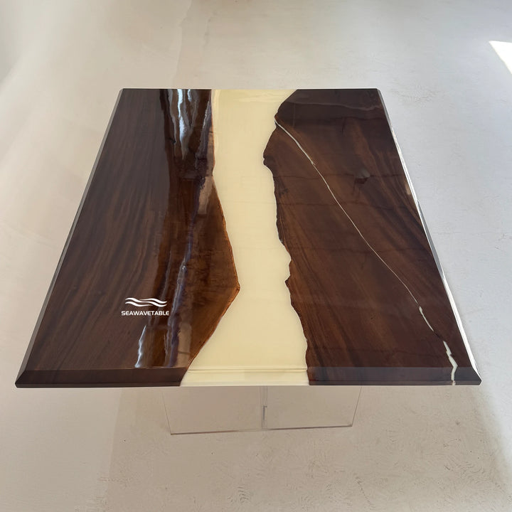 Custom Black Walnut Epoxy Office Desk showcased in a premium office environment, featuring deep walnut color, glossy resin accents, and an elegant custom desk style made from quality wood for office desk - SeaWaveTable