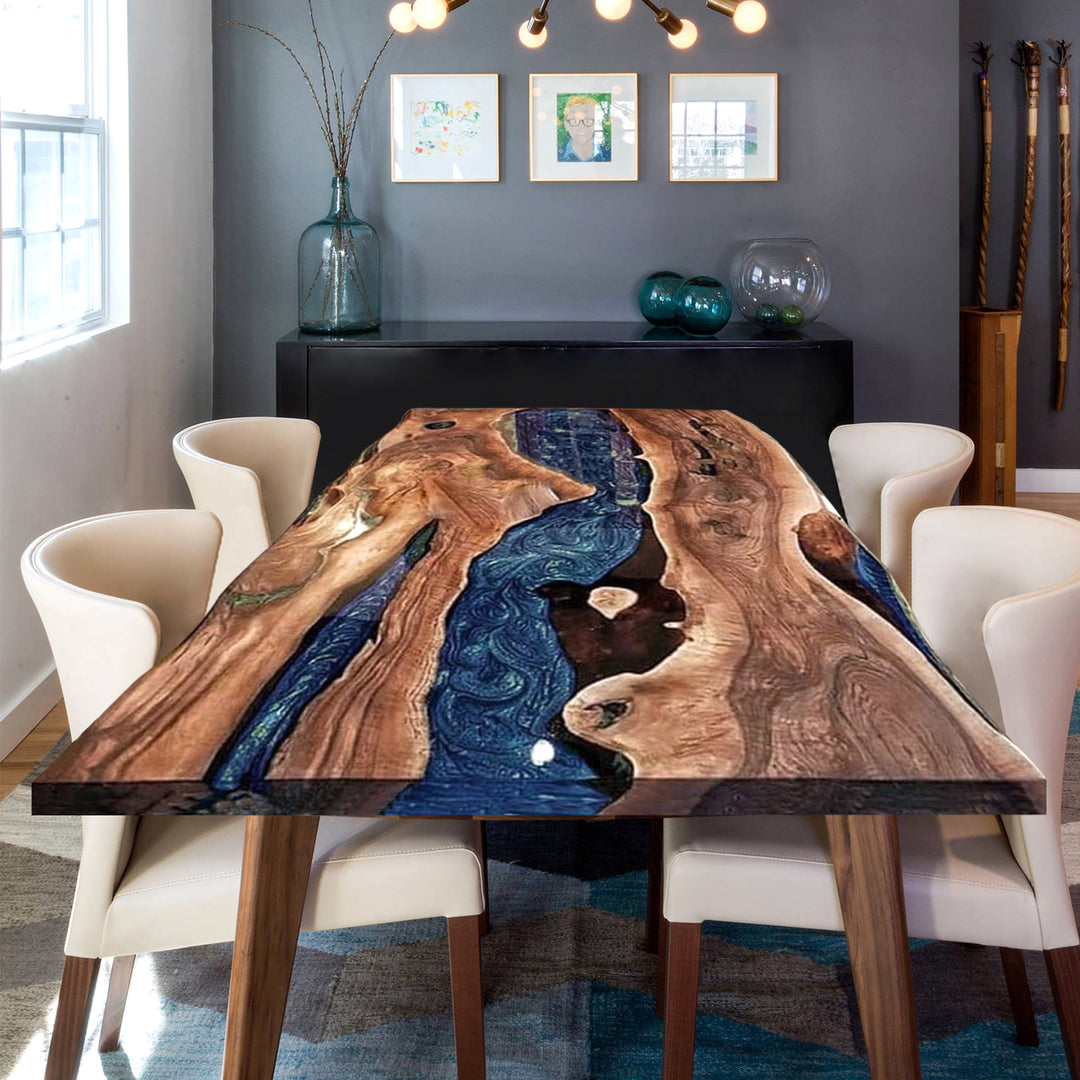 Custom Black Walnut Epoxy River Dining Table CRT-109