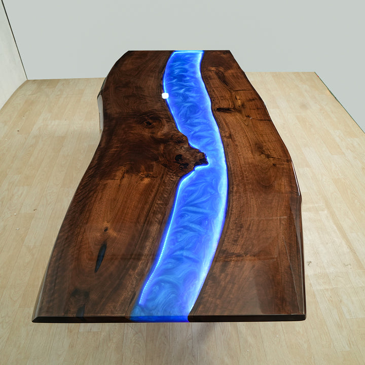 Custom Black Walnut Glow Epoxy Resin Dining Table with LED Lights  CRT-143