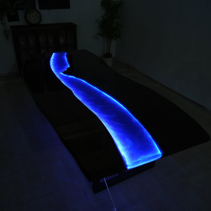 Custom Black Walnut Glow Epoxy Resin Dining Table with LED Lights  CRT-143